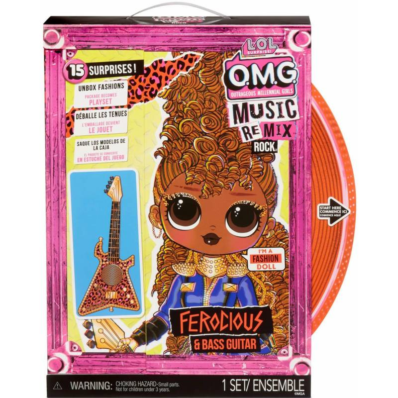 Кукла LOL Surprise OMG Music Remix Rock Ferocious и бас-гитара - фото3