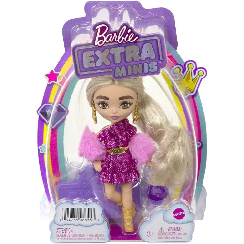 Кукла Барби Экстра Минис Модница в блестящем платье Barbie Extra Minis #8 Shimmery Dress & Furry Shrug